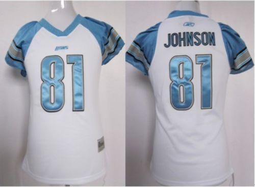 Lions #81 Calvin Johnson White Women's Field Flirt Stitched NFL Jersey